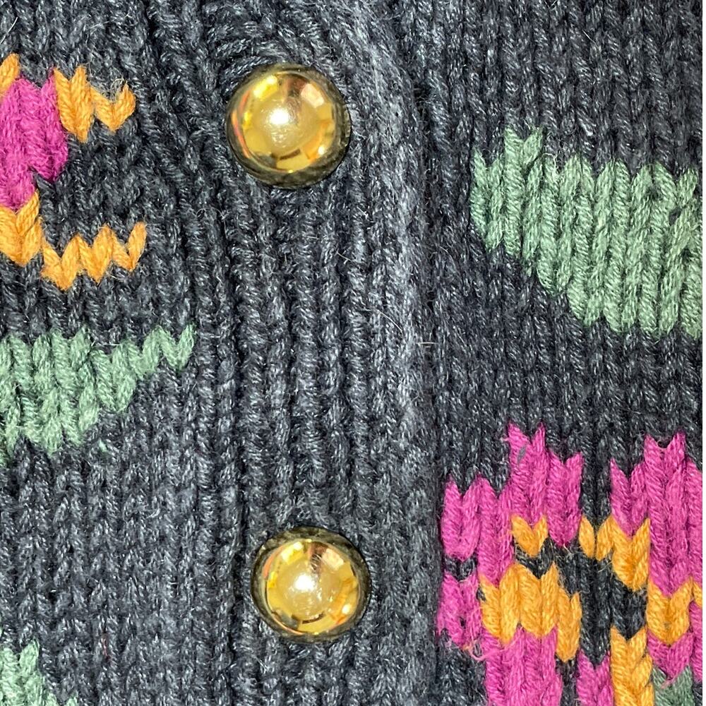 Jones New York Exclusive Hand knit 90s Floral Cotton Blend Cardigan M - Picture 5 of 9